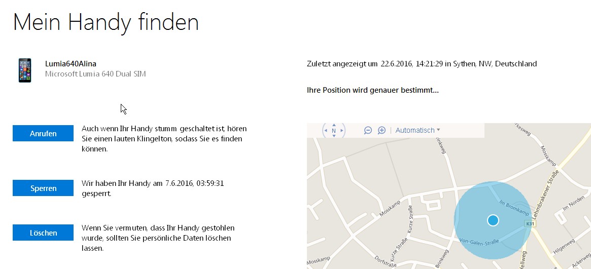 Windows: Handy finden/sperren/löschen